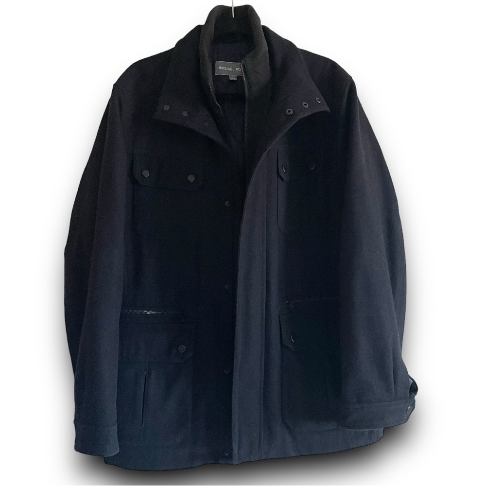 MICHAEL KORS Men's Navy Blue Wool Blend Winter Utility Pea Coat Jacket Large